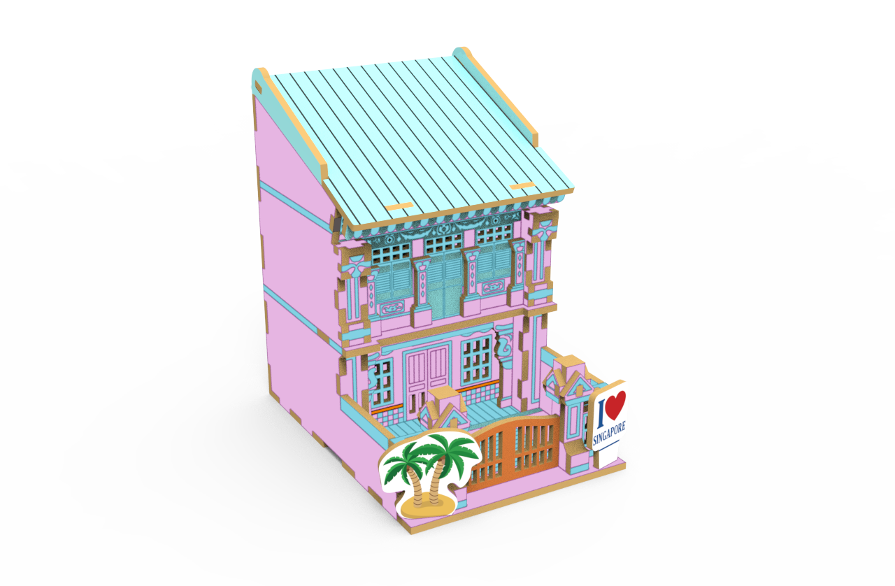 wa-gu-mi Wooden Art - Peranakan House (Pink)